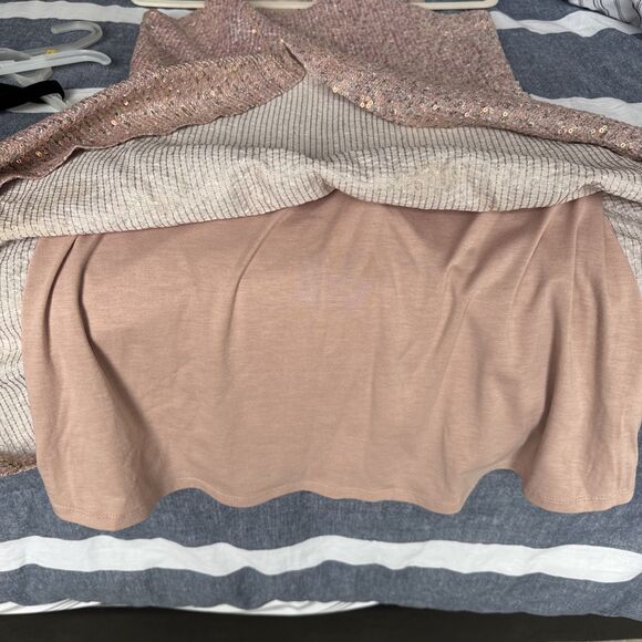 NWT Zunie Girls Floral Pink Sequin Party Dress Rose Gold Size 12 Spaghetti Strap - Picture 9 of 9